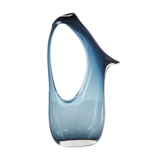 Blue Abstract Glass Vase with Cutout Handle & Elongated Opening